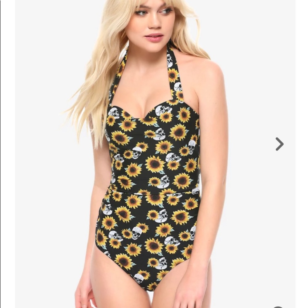 Hot topic sunflower and skull halter swimsuit